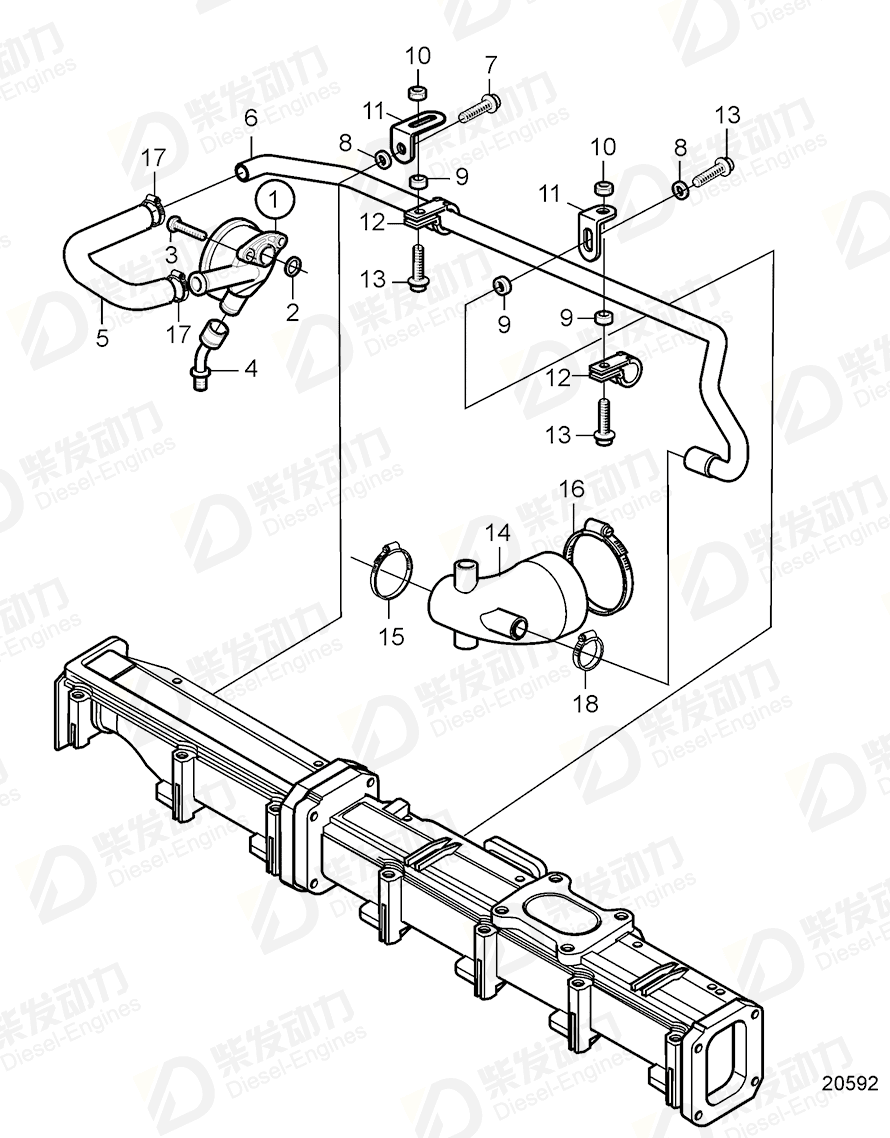 volvo penta Breather pipe 20513339 Drawing